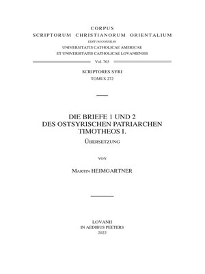 cover image of Die Briefe 1 und 2 des Ostsyrischen Patriarchen Timotheos I., V.